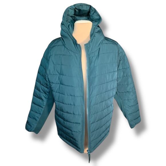 Universal Standard Teal Hooded Puffer Jacket Quilted Medium NWT Comfort Panel - Picture 6 of 11